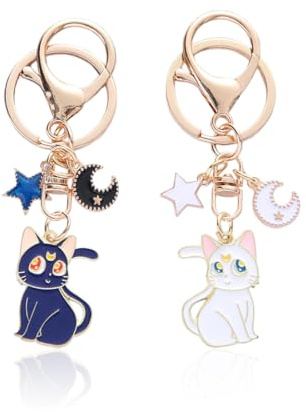 WeddHuis Schlüsselanhänger Niedlich Magie Katze Cartoon Pentagramm für Tasche Handy Auto Männer Teenager Mädchen Katzenliebhaber (Weiße, Blaue)