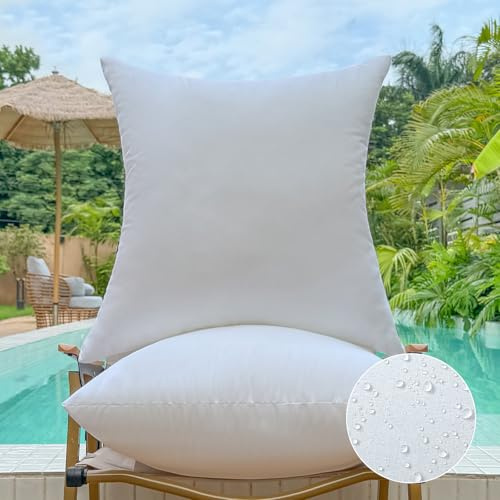 OTPIPCS 50x50 cm Outdoor Kissenfüllungen 2er Set wasserdichte Zierkissen für Gartenmöbel Sofa & Terrasse Große Weiße Quadratkissen mit Premium-Füllung Wetterfest & Dekorativ Couch Cushions