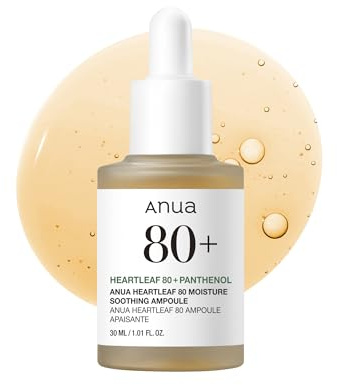 Anua Heartleaf 80 Soothing Ampoule, Hydrating Facial Serum for Glass Skin, Hyaluronic Acid, Panthenol, Lightweight, Non-Greasy Formula, Korean Skincare, 30ml
