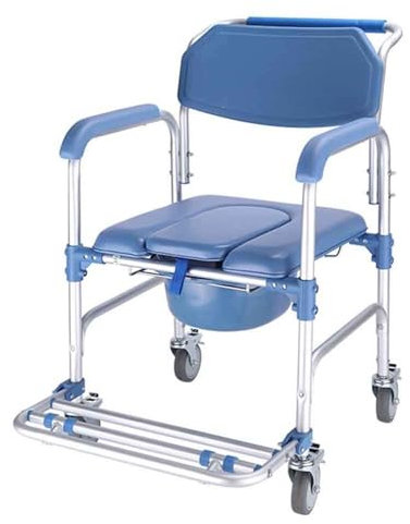 LQDSADRT Toilettenstuhl 4 in 1 Toilettenstuhl / mit Rollen Toilettenstuhl / Rollstuhl Dusche Transportstuhl / Badezimmer Badhocker, 4 Radbremsen / Faltbare mobile Toilette für ältere Menschen mit