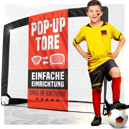 NET PLAYZ - 2er Fußballtor Set - 120 x 90 x 90 cm - Fußballtor Pop Up für Garten - Fussballtor klappbar für alle Altersgruppen