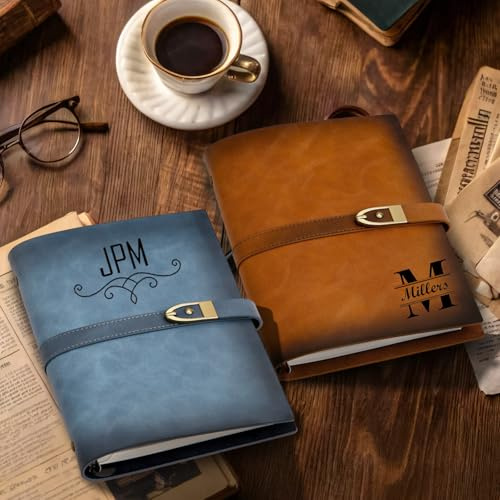 UIDMEN Personalisiertes Tagebuch aus echtem Leder für Männer, individuell gravierter Name, A5-Umschlag, 200 Seiten, nachfüllbares Notizbuch, Reisetagebuch, für den Alltag, Geschäft, Arbeit, Studium