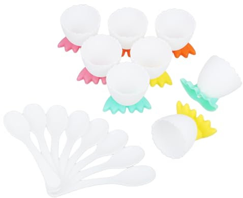 COLLBATH Portauovo di Plastica Giocoso per Uova Sode O Morbide Come Raccoglitore per Feste di Pasqua O Primavera con Cucchiaio Incluso per Facilitare La Presentazione del Cibo