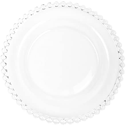 Garneck Assiette à Salade En Verre 25 Cm Bordure Perlée, Plaque De Verre Transparente, Vaisselle Ménagère Polyvalente Pour Fruits, Salades Et Desserts, Pour Repas Quotidiens Et Occasions Festives