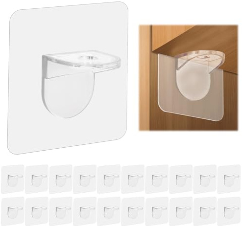 20 Pcs Shelf Support Peg Plastic Self Adhesive Bracket Partition Pin Kit Clear Plastic Replacement for Furniture Kitchen Cabinet Book Shelves Closet Brackets Clapboard Layer