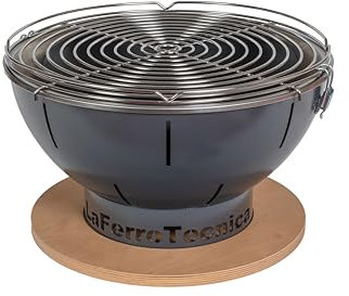 La Ferrotecnica Smile Barbecue Portatile a Carbonella con Borsa da Trasporto, Base in Legno, Struttura in Acciaio (Grigio Martellato)