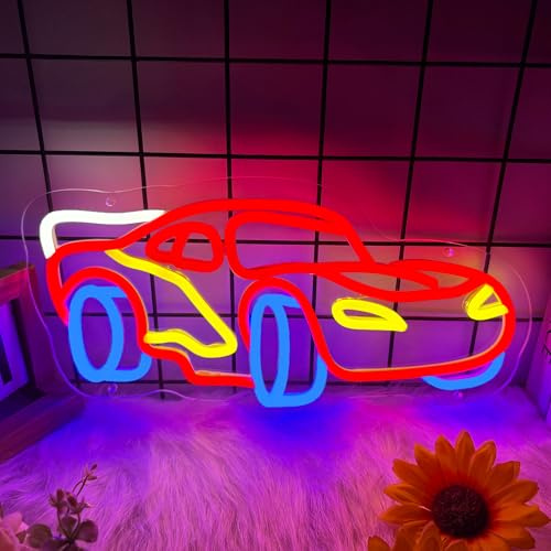 Car Neon Sign for Wall Decor, Racing Car Neon Led Sign, Dimmable Neon Light Sign for Bedroom Playroom Birthday Party, Gift for Racing Fans