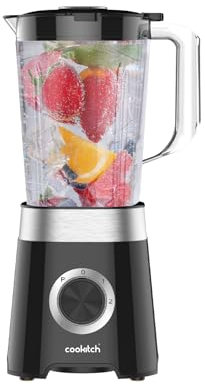 COOKITCH Batidora de Vaso 1,5L – 500W – Jarra de Plástico Resistente – Cuchillas Inox – 2 Velocidades + Pulso – Blender Compacta para Smoothies, Batidos y Zumos