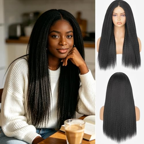 Yaki Cheveux Humains Droites 4x4 Dentelle Perruque Frontale Sans Colle Avant Coupe Dentelle Avant Blanchi Nœuds Invisibles 4x4 Wig 180% Densité 30 Pouces