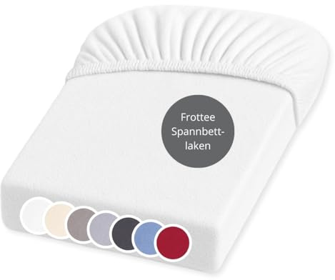 liebling Frottee Spannbettlaken, Spannbetttuch 90x200-100x200 cm, Frottier Bettlaken 80% Baumwolle / 20% Polyester, Matratzen bis 25 cm Höhe, Rundum Gummizug, Ökotex, waschbar 60 Grad, weiß