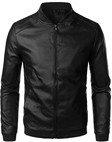 Generisch - Chaqueta de cuero de laca normal de invierno delgada - abrigo cálido - chaqueta - cuello alto - mangas largas - bolsillos - moda - abrigo de hombre, Negro , L