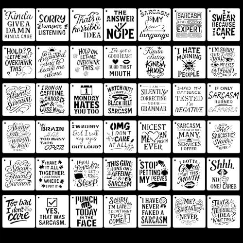 42 Pcs Word Stencils, Sarcastic Art Letter Stencils for Crafts Reusable, Funny Stencil for Craft Painting on Card Paper Scrapbook Walls DIY Crafts Fabrics Decor (12.8×12.8 cm)