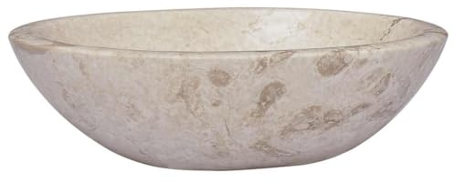 Lavabo da Appoggio in Marmo, Design Moderno per Bagno, Colore Crema, Superficie Liscia e Facile da Pulire, Dimensioni 53 x 40 x 15 cm