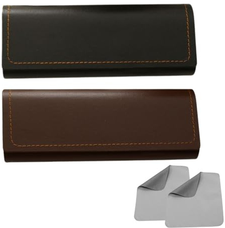 Lyivisk 2 Stück Brillenetui Hardcase mit Mikrofasertuch Brillenetui Sonnenbrille im Vintage-Stil Robustes Etui für die meisten Brillen (Schwarz Braun)