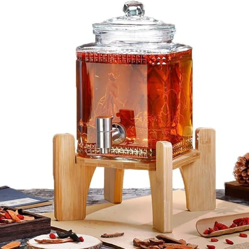 2L,Botella de Vino de Vidrio Sellado Grueso con Tapa, dispensadores de Bebidas de Vidrio de 2L / 3L / 5L / 7.5L para Fiestas, con Tapa de Vidrio con Grifo a Prueba de Fugas para Barbacoa Picnic