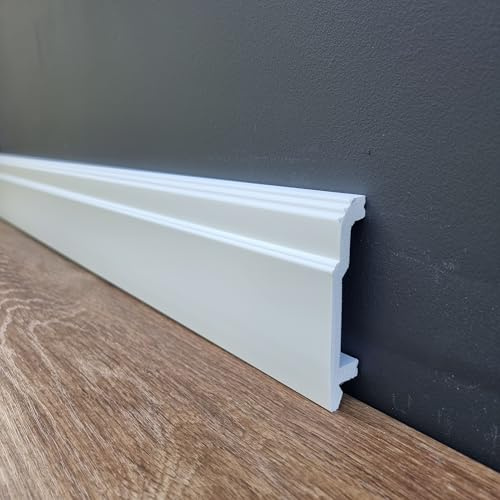 Skirting Board Trim H13P size 22x103 mm x 2M | Luxury White High-Impact Polystyrene Baseboard Moulding | Water-Resistant, Durable, Shockproof | Smooth Finish | Easy Glue Installation