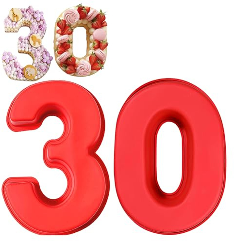 Guittly Number 30 Cake Tins Moulds, 3D Large Number Cake Mould, Bake Trays for Baking Birthday Anniversary, Non-Stick Food-Grade Silicone Oven and Dishwasher Safe (30)