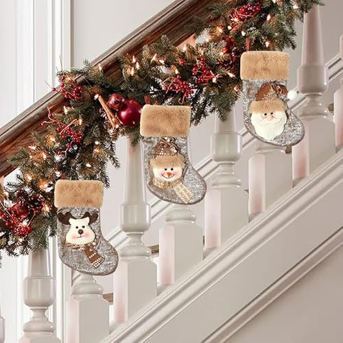 BSLVWG Weihnachtsstrümpfe, 17 cm, klein, Weihnachtsstrumpf, Süßigkeiten, Geschenk, hängende Socken für Kamin, Weihnachtsbaum, Urlaub, Weihnachten, Party, Dekoration zum Verpacken von Geschenken, 3