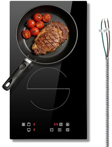Induction Hob 2 Ring, 30CM Electric Hob 3500W, Two Zone Built-in Induction Cooktop with 9 Power Levels, Touch Control, Timer, Child-safety Lock, 220~240V, No Plug, Installation Required