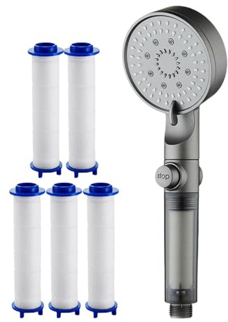 Duschhead Handheld - Soffione doccia ad alta pressione, da bagno, 5 modalità, soffione doccia filtrato ad alta pressione, rubinetto regolabile per bagno, camper, casa, palestra, attività