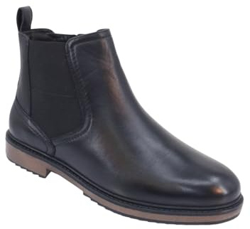 Pegasus Men's Leather Wide Fit Chelsea Boot with Side Zip, Smart Casual Comfort Shoes Black 9