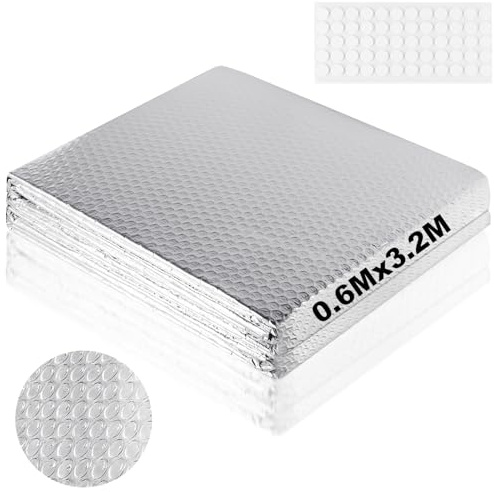Dshunnc 3.2 m x 60 cm Heizkörper Reflexionsfolie Heizung 3mm Dicke | Isolierfolie Dämmfolie Doppelseitige Alu-Luftpolsterfolie, Thermofolie mit Klebepads für Fahrzeuge, Dächer, Fenster, Rohre