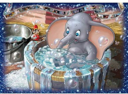 Puzzle Adulte Dumbo l Elephant Prend Son Bain avec Souris Timothee - 1000 Pieces - Collection dessiné avec Carte Animal - Nouveaute