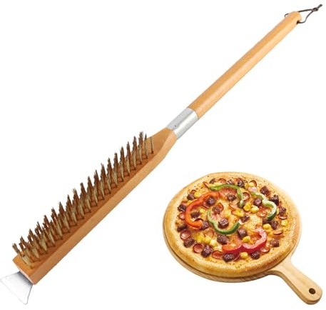 Kytpyi Brosse Four a Pizza, 63,5cm Brosse de Dettoyage pour Pierre à Pizza et Grille Barbecue avec Grattoir Métallique, Pizza Accessoire pour Pizzerias, Grills, Restaurant, Maisons
