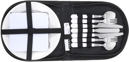Healvian Set de Couverts de Voyage en Acier Inoxydable Noir, Portable 4 Pièces Couteau, Fourchette, Cuillère pour Camping, Pique-niques et Activités de Plein Air