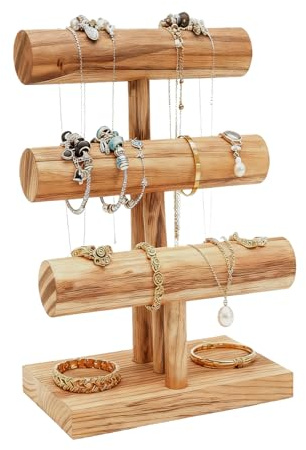 3 Etagen T-Form Armbandhalter aus Holz:Vintage Armbandständer,Schmuckständer Holz,Abnehmbare Uhrenständer,Armband Halter für Armreifen Haarklammern Uhren,für Schmuck- und Uhrendisplay auf dem Tisch