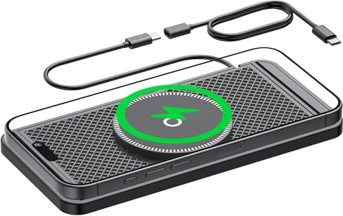 Wireless Car Charger Pad 7 15 20W Max Fast Wireless Charger, Non-Slip Wireless Charging Pad QI 2 Car Charger, Ultra Slim for android iPhone accessories Mat 1 meter for USB/Type C (USB2.0)