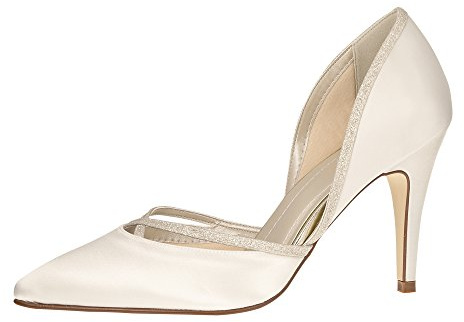 Rainbow Club Georgia - Glamorous Ivory Satin Court Bridal Wedding Shoes with Silver Shimmer Detail, 8 UK