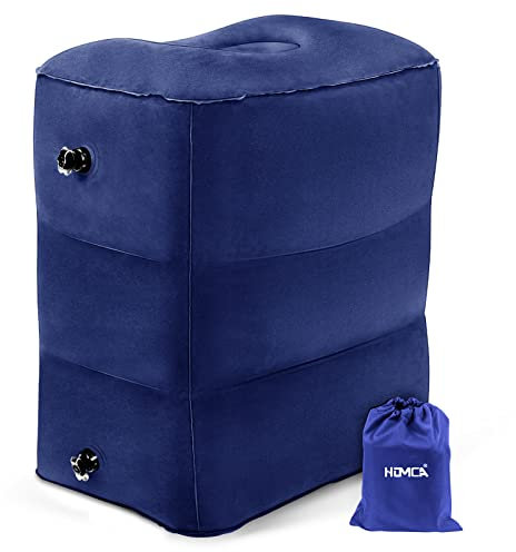 HOMCA Fußstütze Kissen für Flugreisen, Tragbare Fußauflage Aufblasbare Reisekissen Bein Kissen Fusskissen Flugzeug Komfortableres Aufblasbare Fußstütze für Kinder Schlafen auf dem Auto/Flug (Blau)