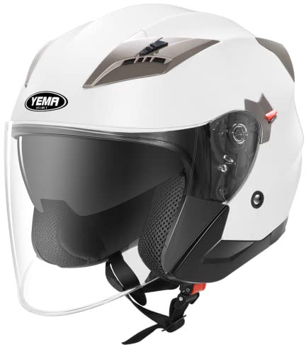 Jethelme Rollerhelm Sturzhelm Chopper Helm - YEMA YM-627 Motorradhelm ECE mit Doppelvisier Sonnenblende für Damen Herren Erwachsene-Weiß-S