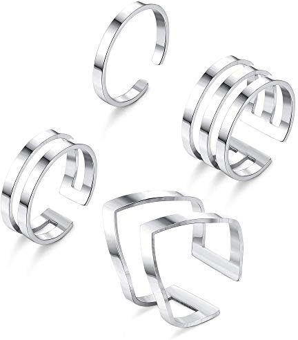 Milacolato 4Pcs 316L Edelstahl Knuckle Ringe Damen Knöchel Midi Ringe Set Gold/Rose/Silber Tone Minimalist V Ring Line Verstellbarer Nagel Daumen Ring Set für Frauen