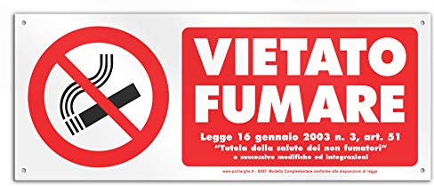Cartello Vietato Fumare PVC rigido 30x12 cm | Spessore 1 mm, 4 fori