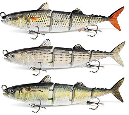 ods lure 3 Stück Thunfischköder 4 Gelenkartigen Angelköder mit Haken für Süßwasser Salzwasser Barsch Forellen Hecht Zander