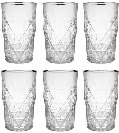 BUTLERS 6er Set Longdrinkgläser 460 ml Klarglas - UPSCALE | Farbe Silber-Durchsichtig - Cocktailglas für Longdrinks & Softdrinks - Wasserglas für Saft & Eistee - Silberrand