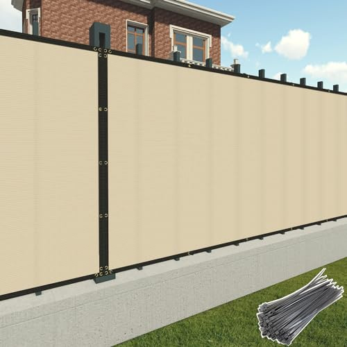 Patio 6' x 50' Fence Privacy Screen Beige Heavy Duty Windscreen Fabric Mesh Fencing Porch Screens, Outside Lattice Panels Chain Link Fences Deck Railing Cover for Outdoor Wall Backyard Balcony Pool