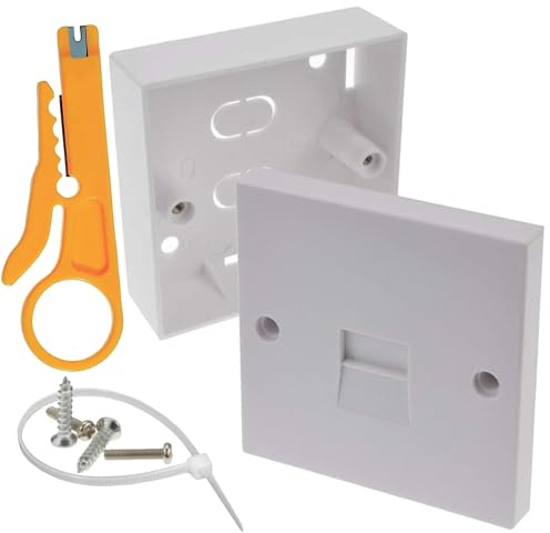 1STec 2/3a Surface Mount Telephone Extension Socket + Backbox + IDC Tool Line Jack for Creating Extra Phone Point Connections (2/3a + Back Box)