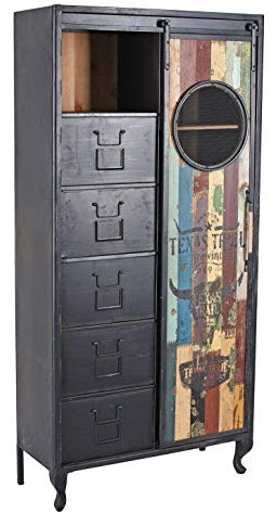 Kommodenschrank „Fabrik LOFT“ – Hochschrank | 5 Schubladen & Schiebetür | Holz & Metall | Schuhschrank Industrial Vintage lof064 Palazzo Exklusiv