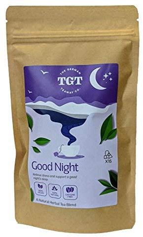 TGT Good Night Tea with Valerian & Hops | Bedtime Tea | Caffeine-Free | Made in Germany (15 Tea Bags, Whole Leaf)