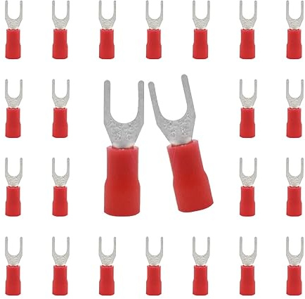 CEEYSEE 100x Gabelkabelschuhe 0.5-1.5mm² Loch-Ø M4 -für elektrische Crimpkabelschuhe Kable Teillisoliert PVC Kabel-Verbinder（Rot/DPFH)