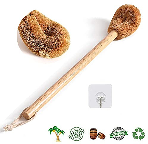 Toalettborste i trä, naturligt kokosfiberborsthuvud och bokträhandtag för badrums toalett, djuprengöring toalettborste, toalettrengöringsborste, miljövänliga rengöringsprodukter