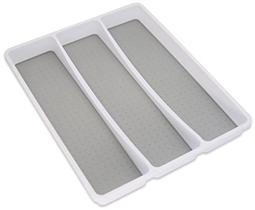 Addis Vassoio organizer per utensili e posate, morbido al tatto, 3 scomparti, bianco e grigio
