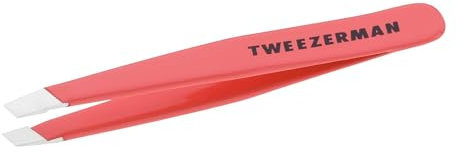 TWEEZERMAN Mini Pinzette (Handgeschliffene, schräge Spitzen, Augenbrauen zupfen, Profi Qualität, rostfreier Edelstahl), Geranium