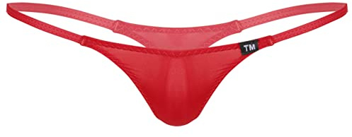 Nimiya Homme String Slip Ouvert Sexy String Ficelle Slip de Bain Triangle Thong Tanga Sissy Bas de Bain Natation Plaisir sous Vêtement de Nuit Underwear Rouge M