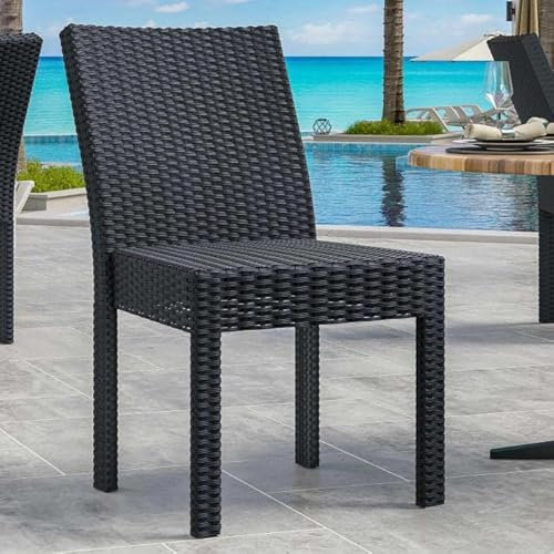GGMMÖBEL 4er-Set Rhodos | Terrassen Rattanstuhl | Schwarz | Kunststoff | Stapelbar | Gastro Rattanstuhl, Outdoor Rattanstuhl, Bistro Rattanstuhl