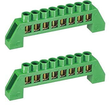 sourcing map Terminal Grounding Bar Screw Block Barrier Brass Strip 8 Positions Green for Electrical Distribution Pack of 2