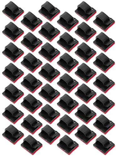 Gatuida 50pcs Fixer Cable Management Clips Self-Adhesive Black Wire Organizers for Desktop Home Office Use